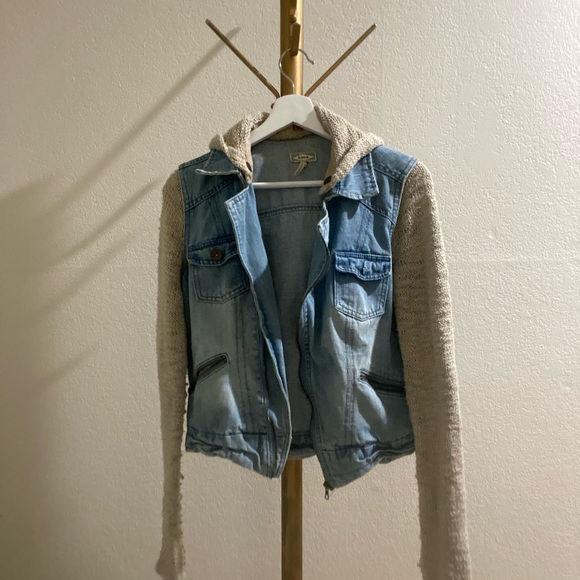 Jean Jacket with Crochet Arms and Hood - Picture 2 of 3